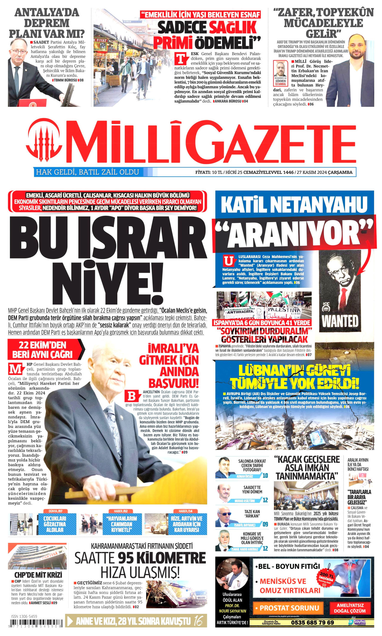 MİLLİ GAZETE 27 Kasım 2024 Gazete Manşeti Büyük