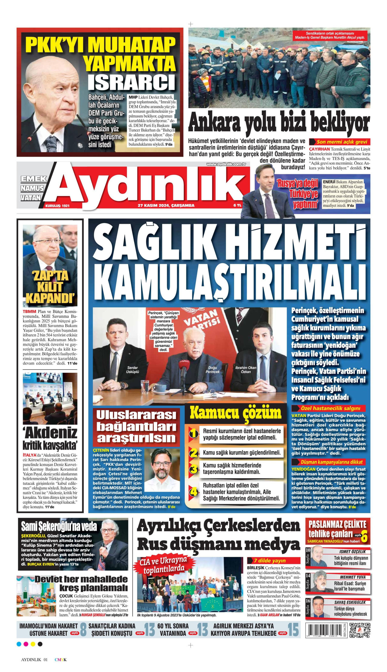 AYDINLIK GAZETESİ 27 Kasım 2024 Gazete Manşeti Büyük