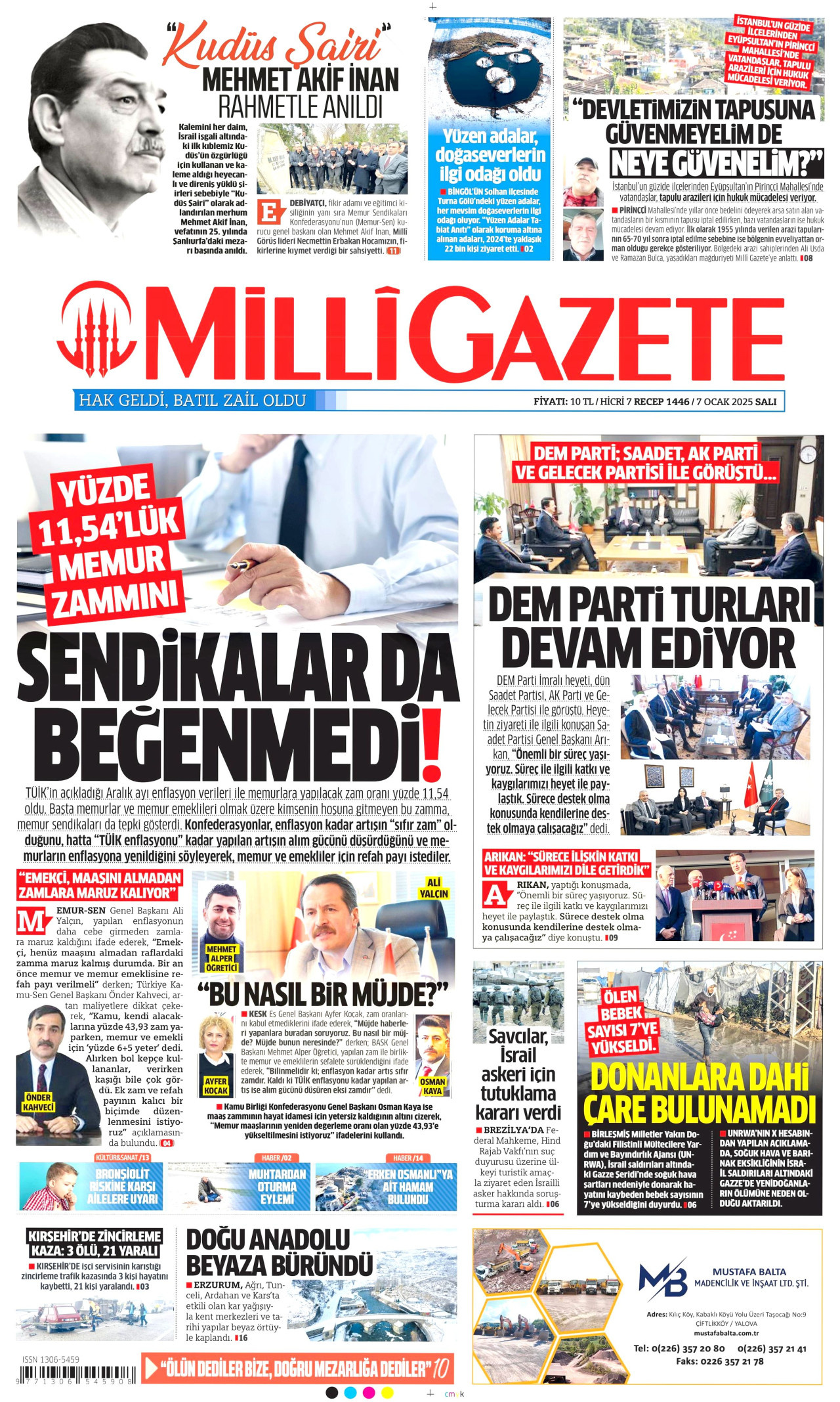 MİLLİ GAZETE 7 Ocak 2025 Gazete Manşeti Büyük