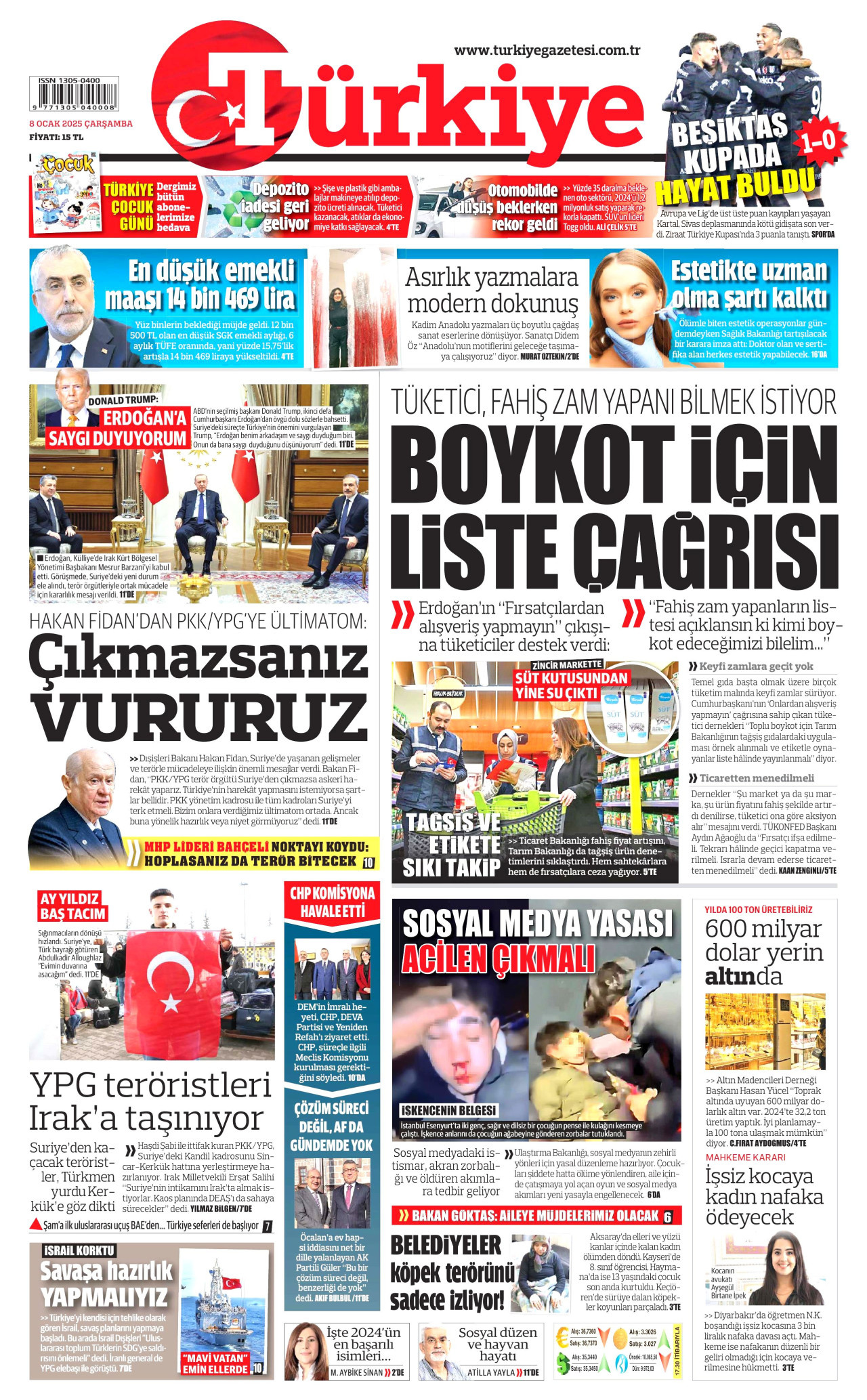 TÜRKİYE GAZETESİ 8 Ocak 2025 Gazete Manşeti Büyük