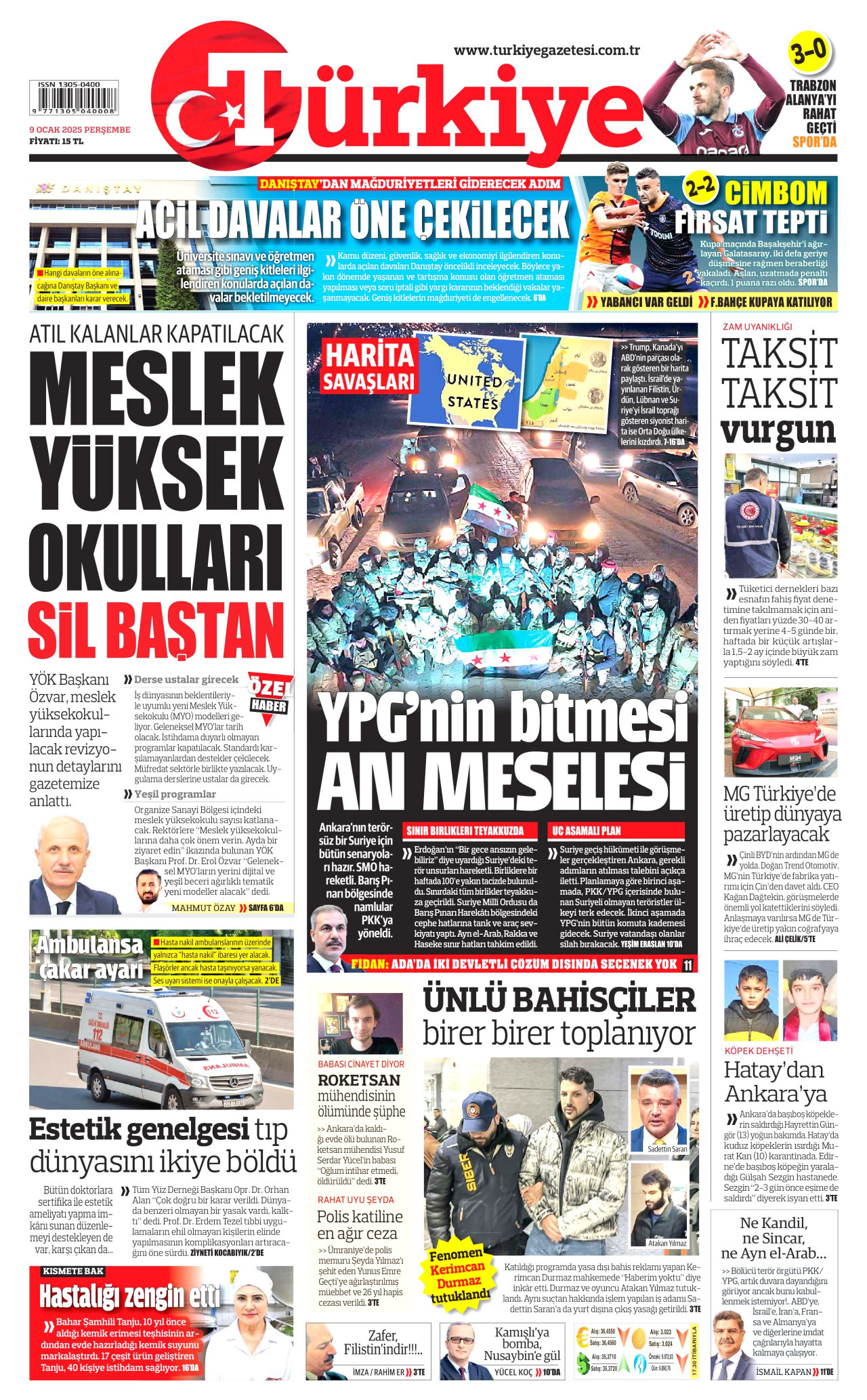 TÜRKİYE GAZETESİ 9 Ocak 2025 Gazete Manşeti Büyük