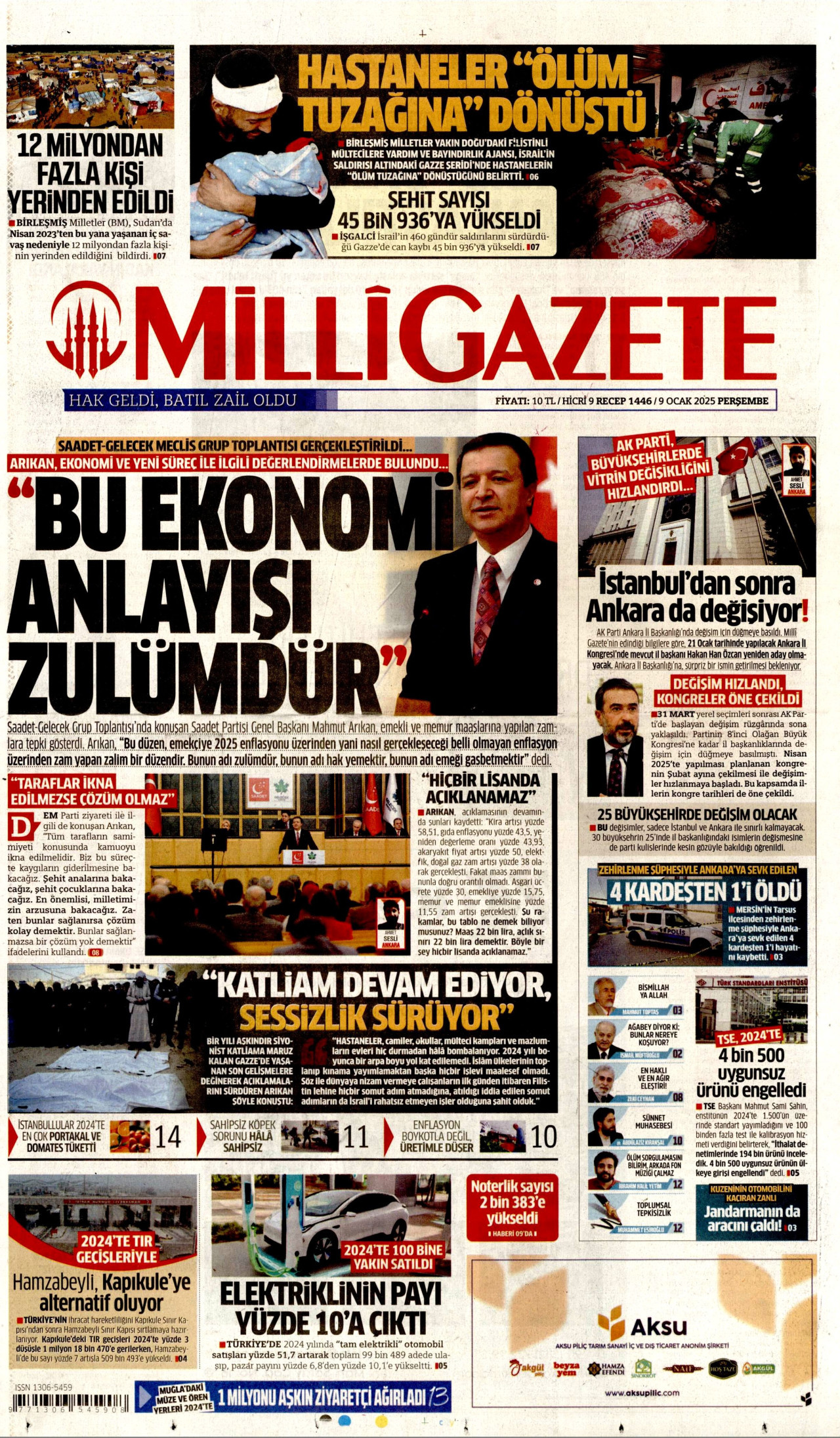 MİLLİ GAZETE 9 Ocak 2025 Gazete Manşeti Büyük