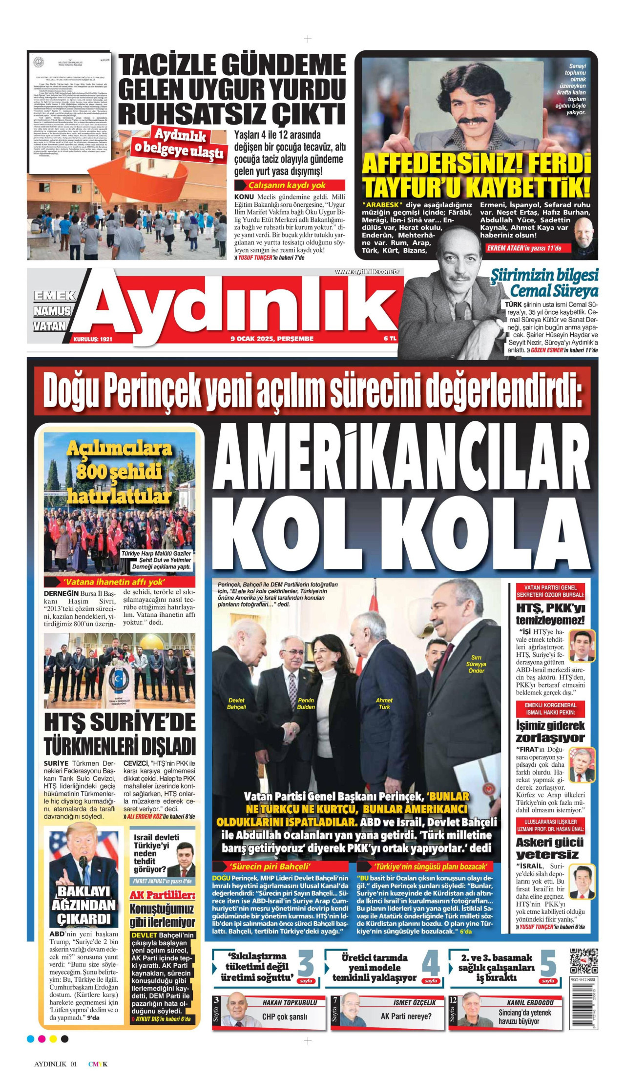 AYDINLIK GAZETESİ 9 Ocak 2025 Gazete Manşeti Büyük