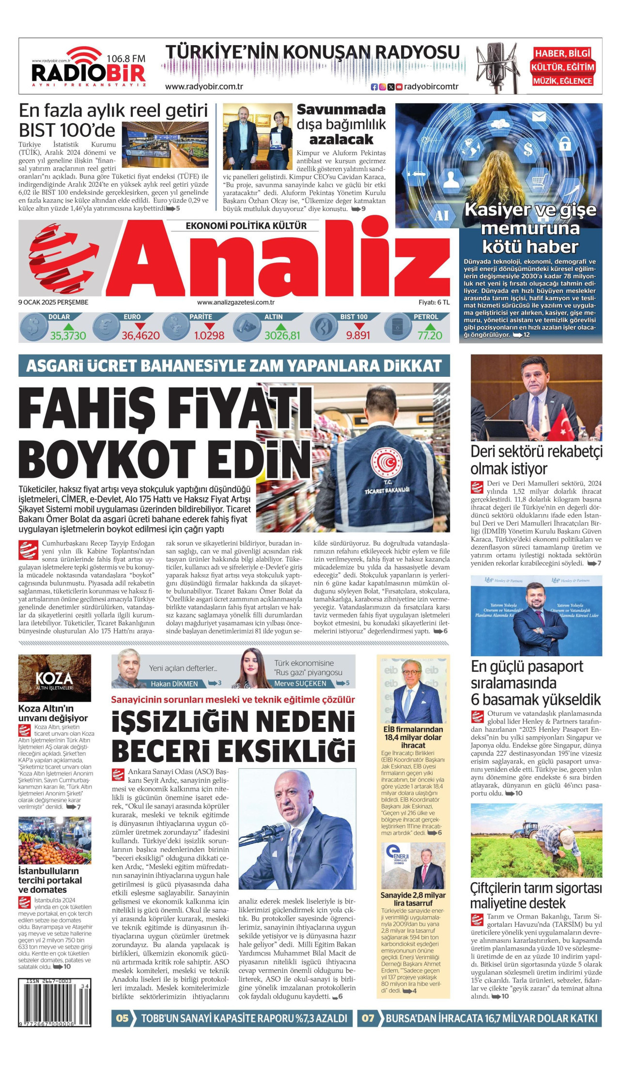 ANALİZ 9 Ocak 2025 Gazete Manşeti Büyük