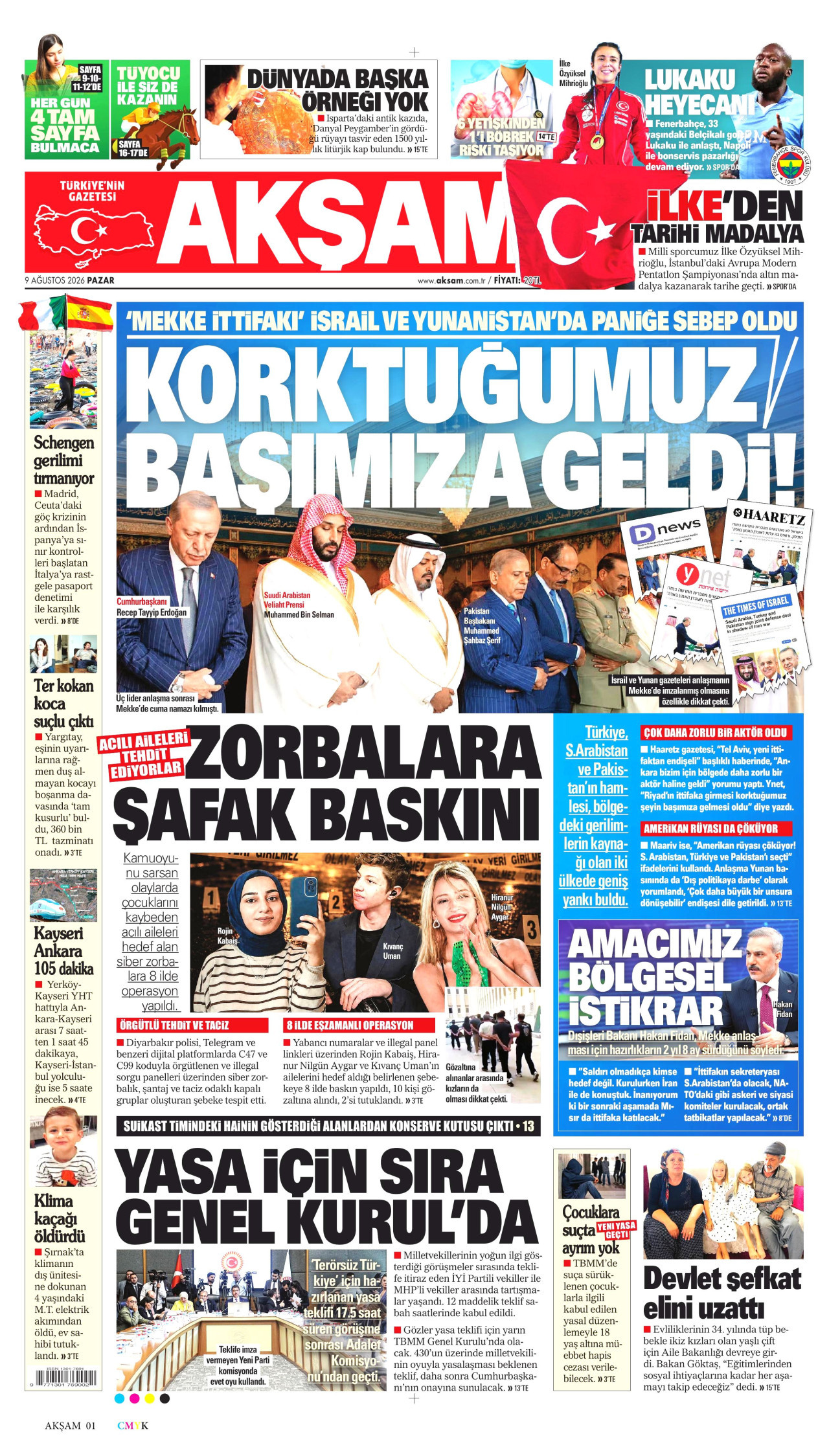 AKŞAM 9 Ağustos 2026 Gazete Manşeti Büyük