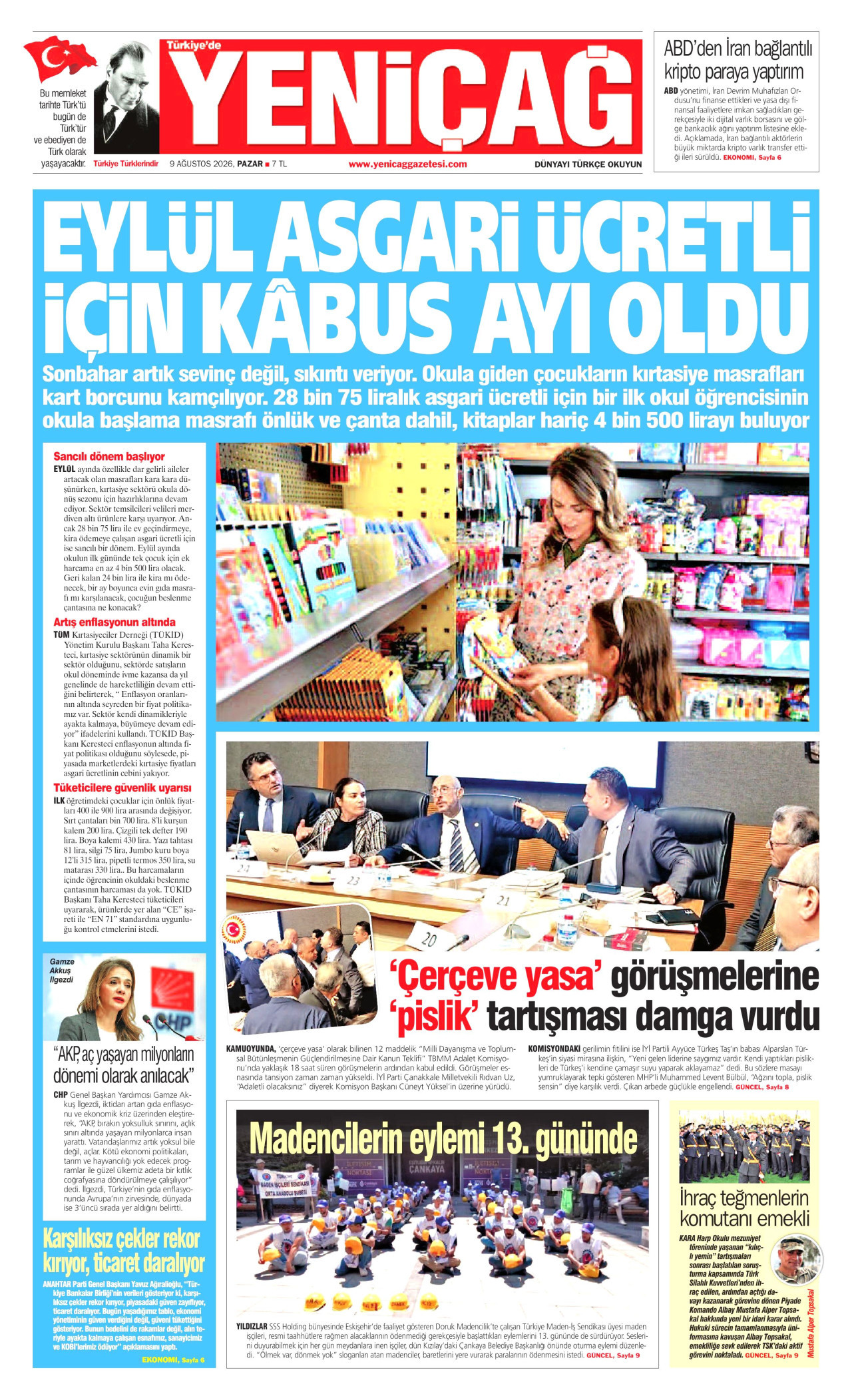 YENİÇAĞ 9 Ağustos 2026 Gazete Manşeti Büyük