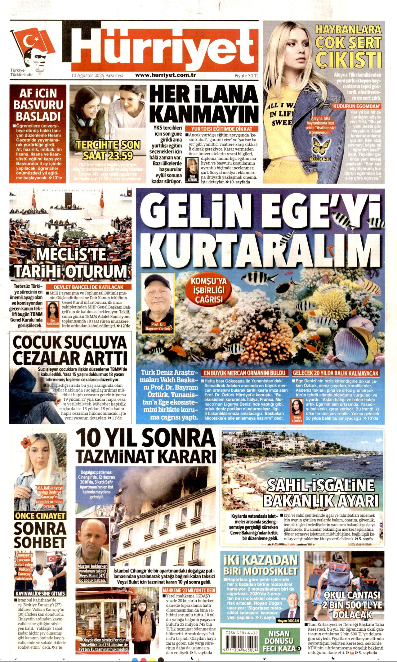 HÜRRİYET 10 Ağustos 2026 Gazete Manşeti Büyük