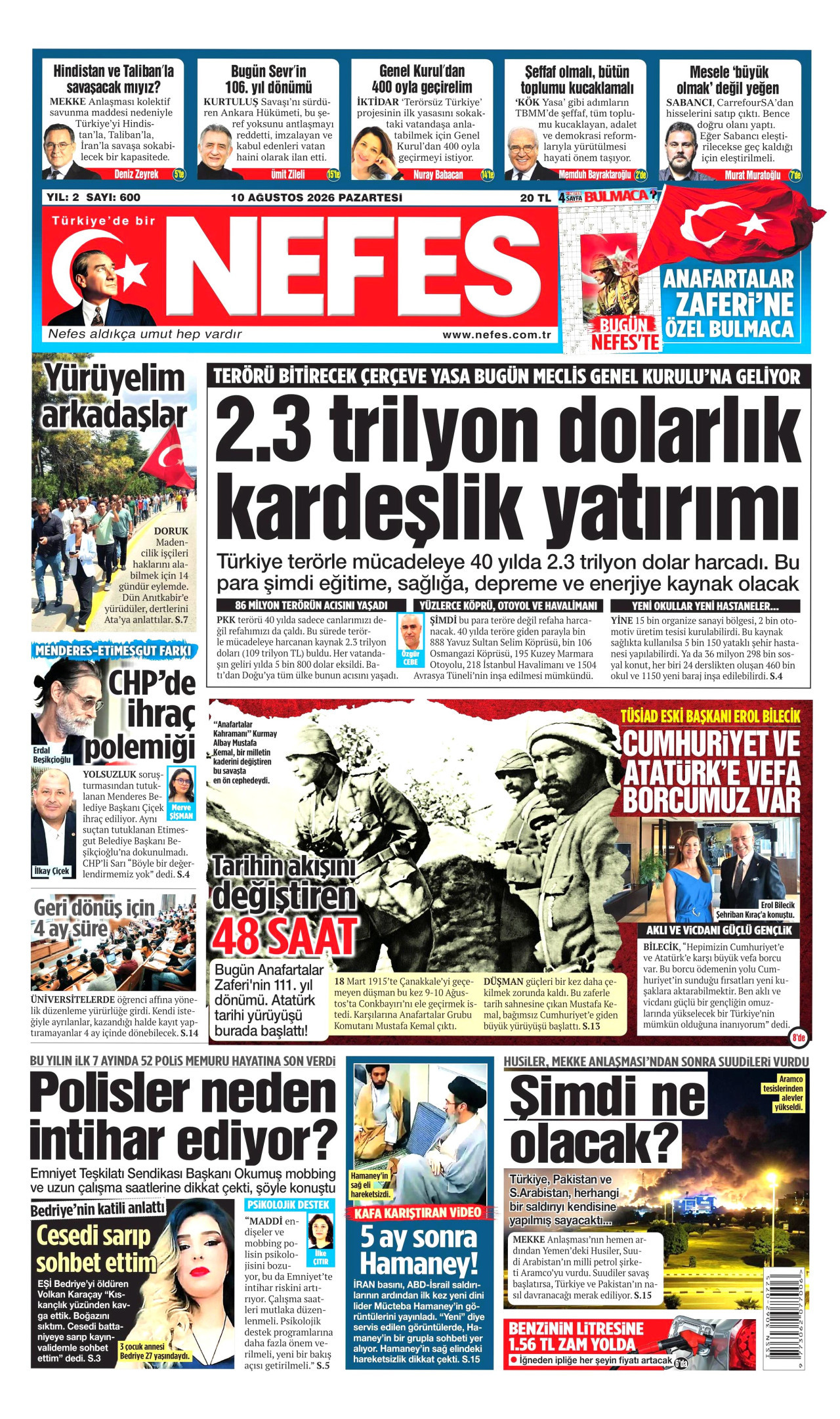 NEFES 10 Ağustos 2026 Gazete Manşeti Büyük