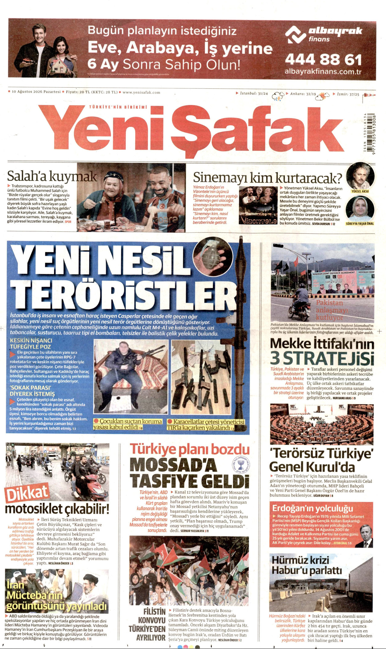 YENİ ŞAFAK 10 Ağustos 2026 Gazete Manşeti Büyük