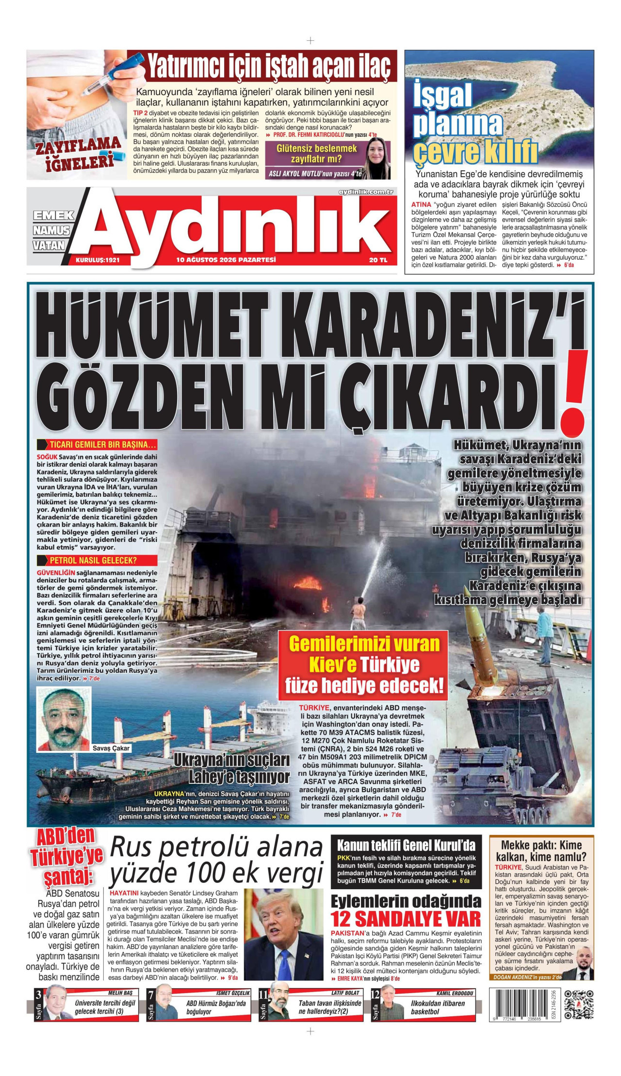 AYDINLIK GAZETESİ 10 Ağustos 2026 Gazete Manşeti Büyük