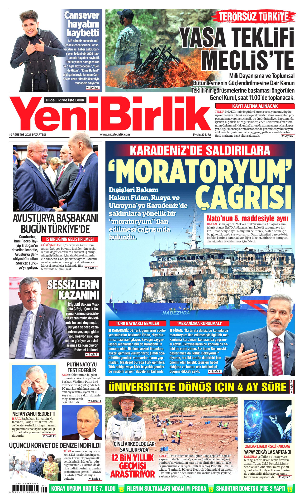 YENİBİRLİK 10 Ağustos 2026 Gazete Manşeti Büyük
