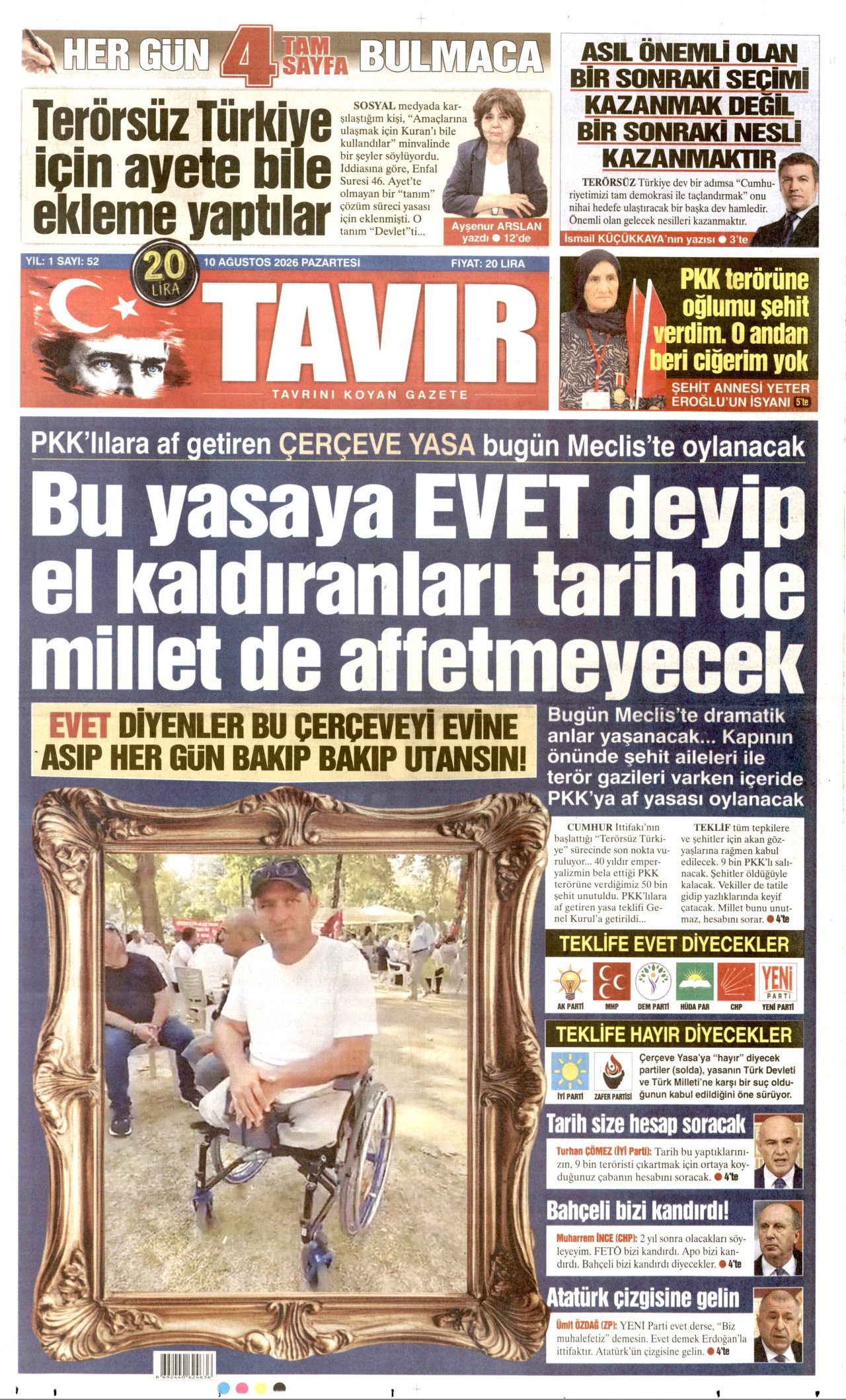 TAVIR GAZETESİ 10 Ağustos 2026 Gazete Manşeti Büyük
