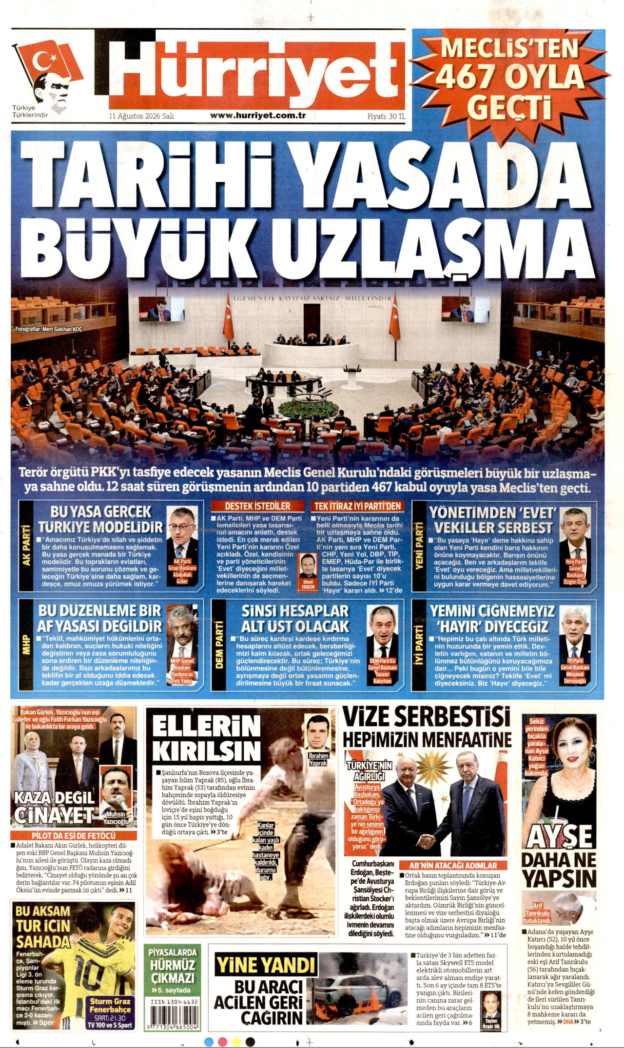 HÜRRİYET 11 Ağustos 2026 Gazete Manşeti Büyük