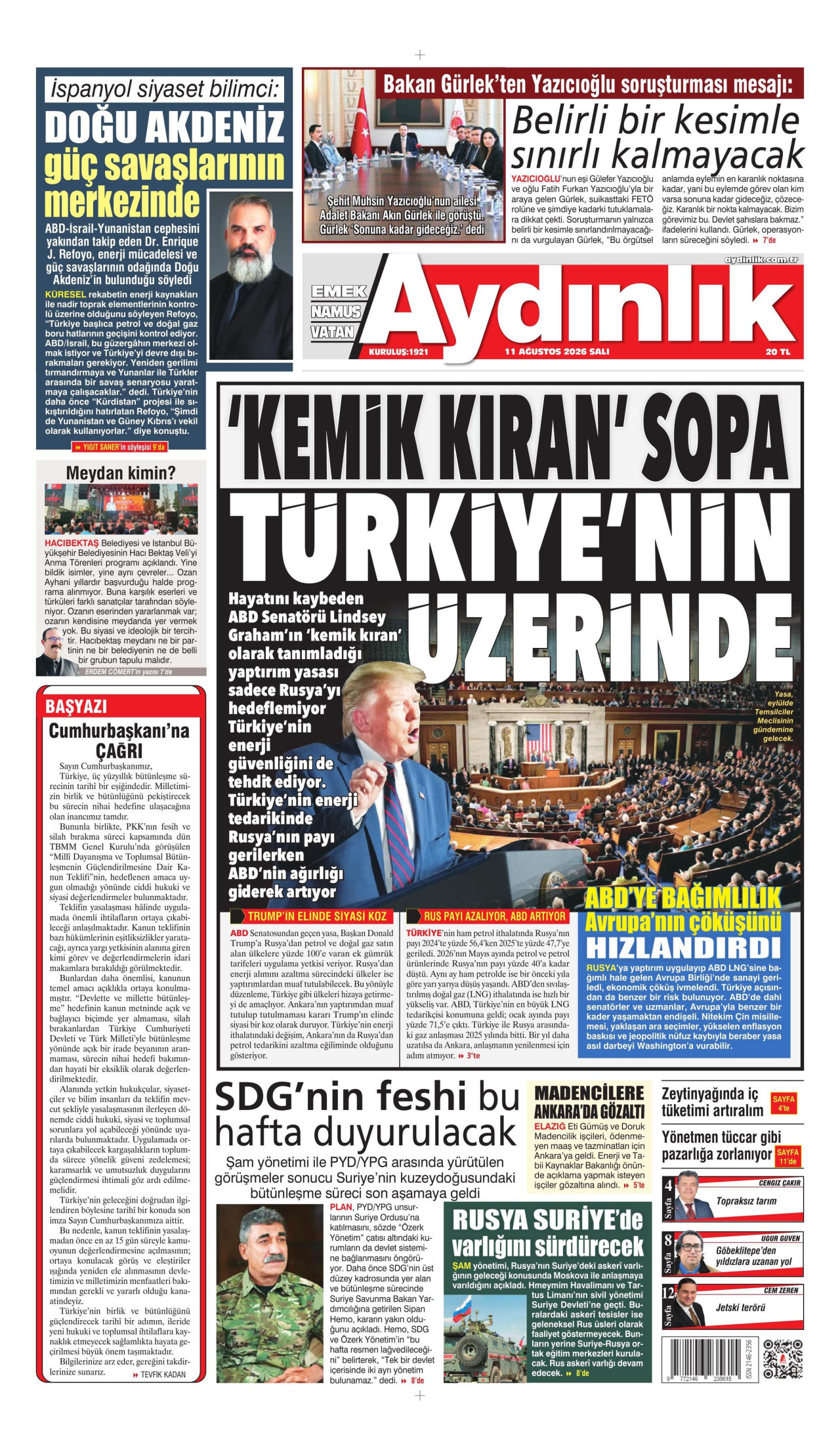 AYDINLIK GAZETESİ 11 Ağustos 2026 Gazete Manşeti Büyük