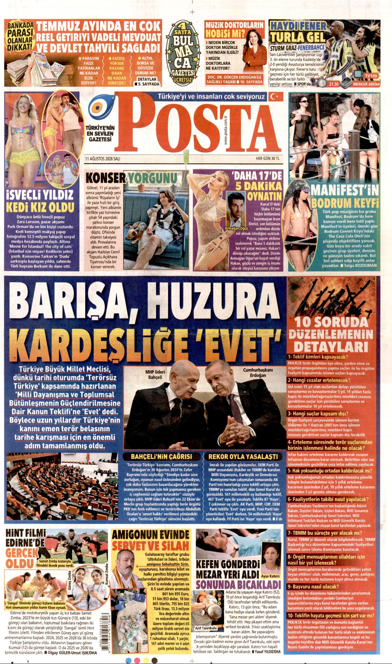 POSTA 11 Ağustos 2026 Gazete Manşeti Büyük